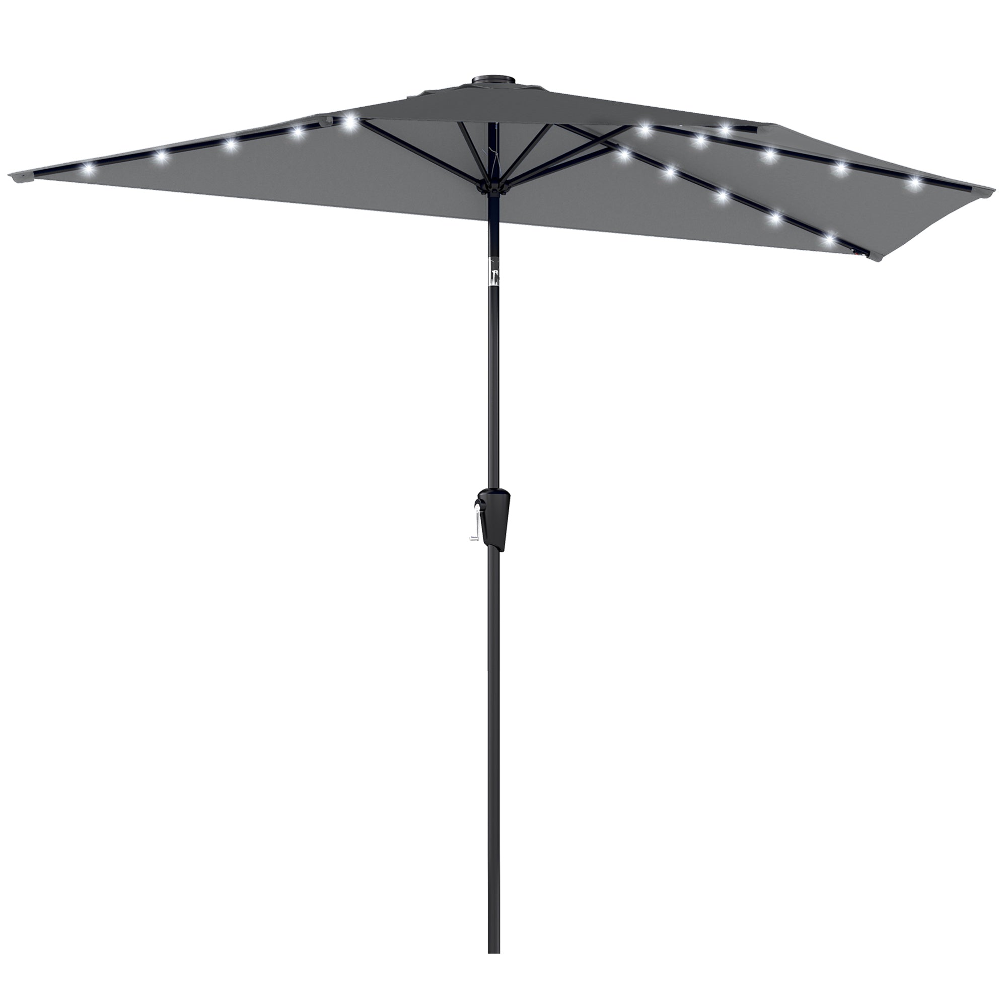 Half Outdoor Patio Umbrella with Solar LED Lights Half Umbrella with Crank 9ft Dark Grey