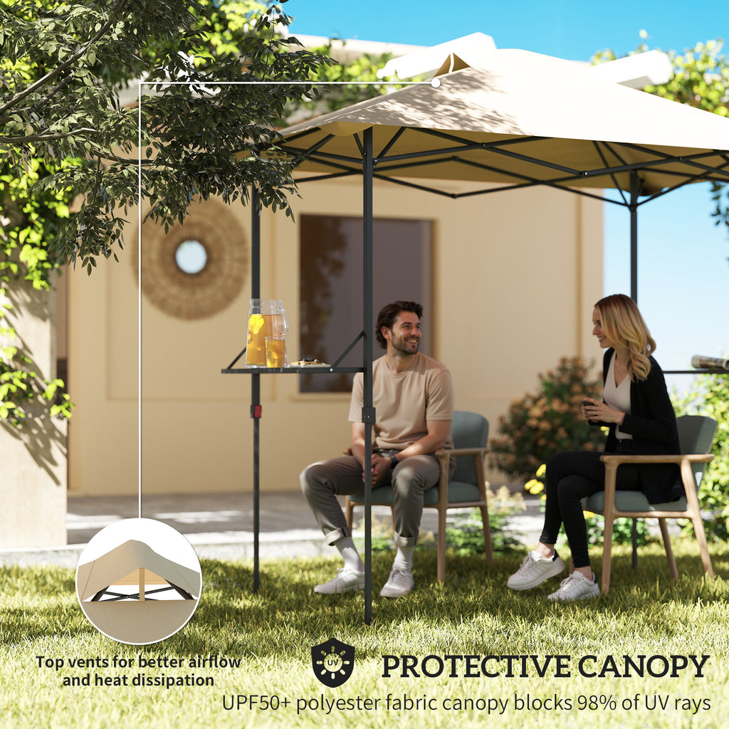 5 x 8.5 ft Pop Up Grill Gazebo with 2 Shelves, UPF 50+ Outdoor Instant Canopy Portable Shelter with Carry Bag, Khaki