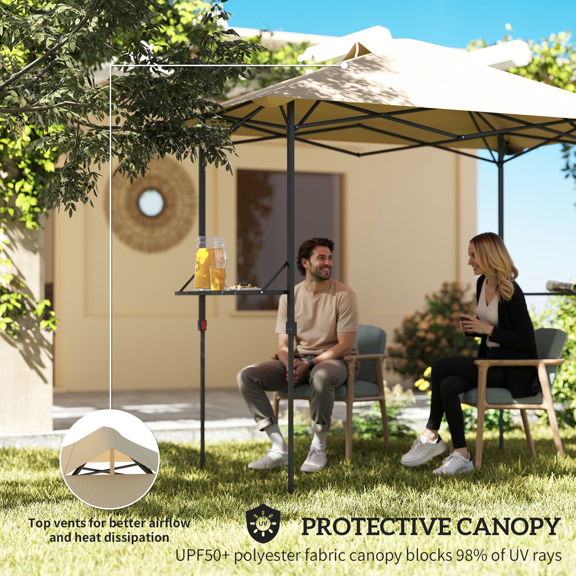 5 x 8.5 ft Pop Up Grill Gazebo with 2 Shelves, UPF 50+ Outdoor Instant Canopy Portable Shelter with Carry Bag, Khaki