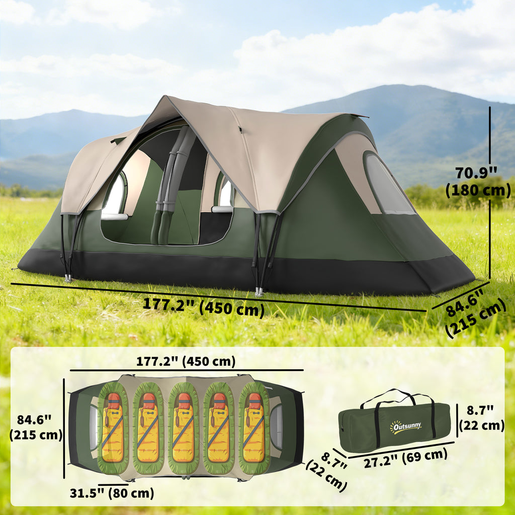Camping Tent for 6 Man with 2000mm Waterproof Rainfly and Carry Bag for Fishing Hiking Festival, Dark Green