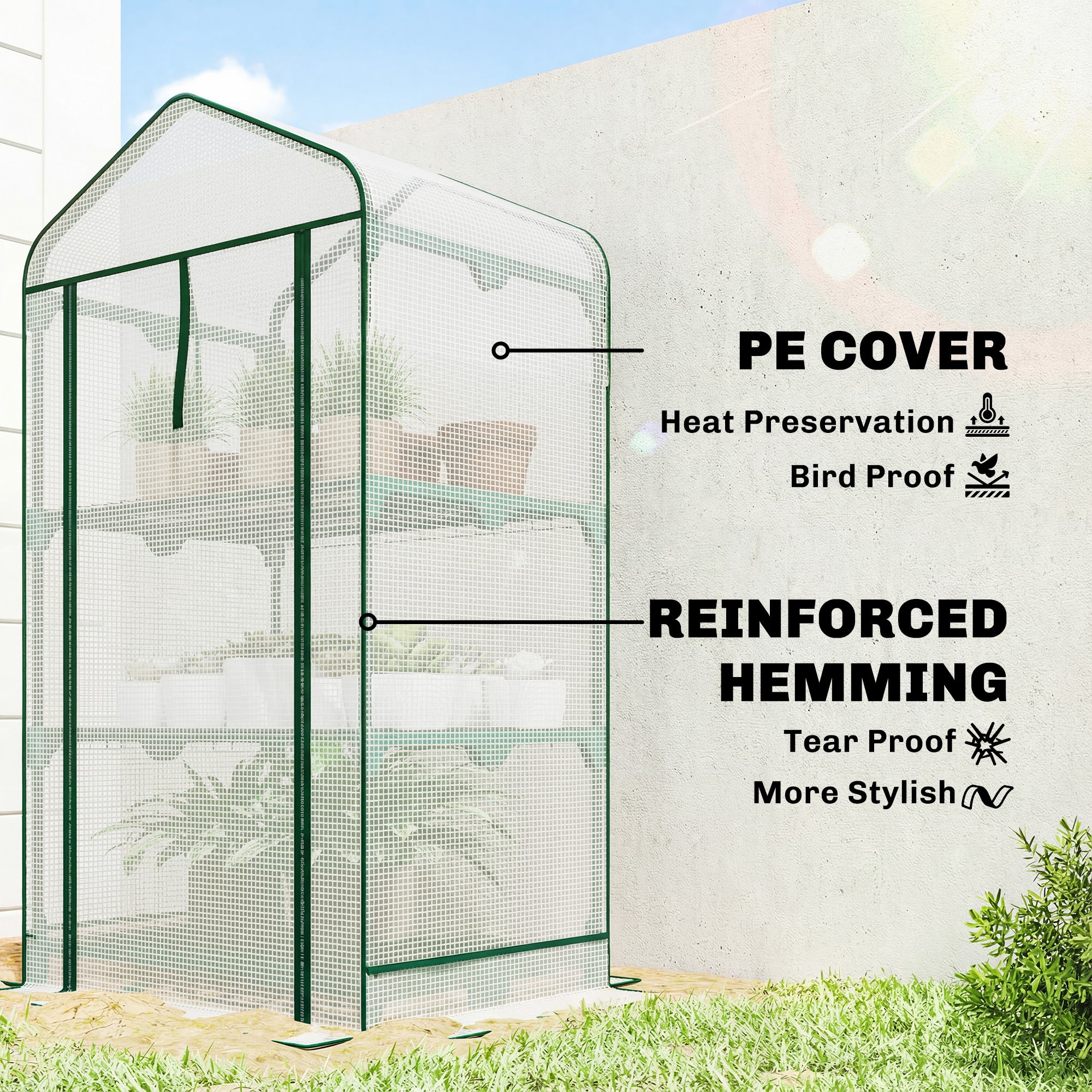 Mini Greenhouse with Screen Roof, Portable Small Greenhouse with Roll-Up Zipper Door, 27.6" x 19.7" x 50", White