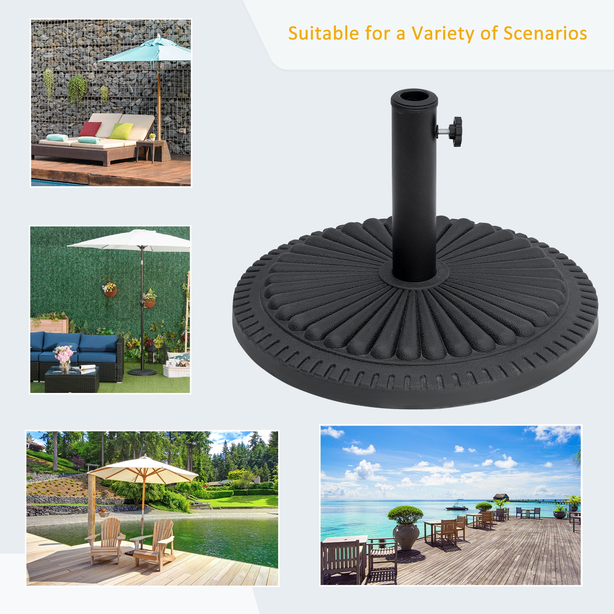 Patio Umbrella Base Stand, Round Cement Parasol Holder for Outdoor, Patio, Garden, Beach, Fits Î¦1.4", Î¦1.5" and Î¦ 2" Pole, Black