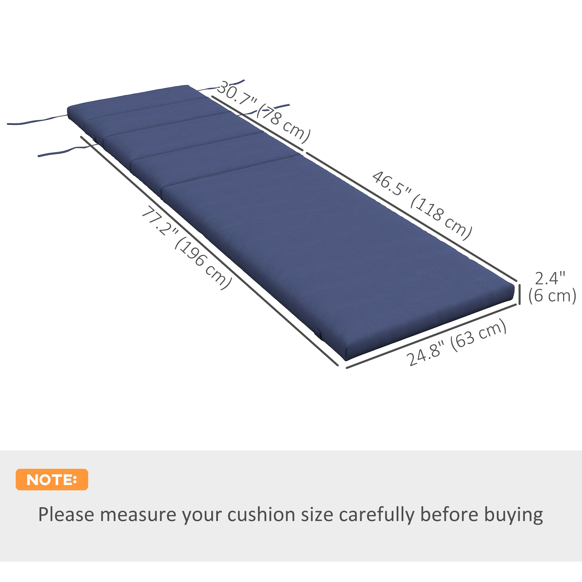 Patio Chaise Lounge Chair Cushion Replacement Sun Lounger Pads with Headrest and Ties, Dark Blue
