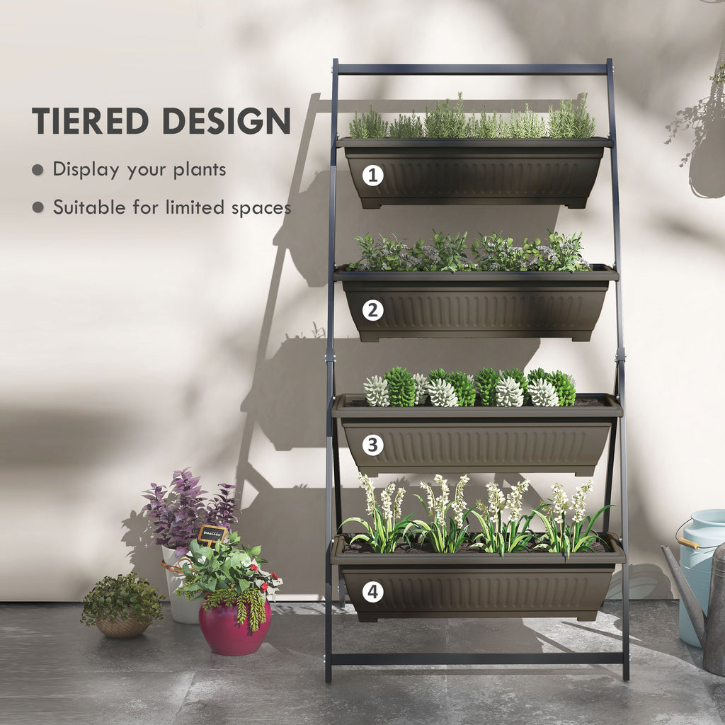 4-Tier Vertical Raised Garden Planter with 4 Boxes, Outdoor Plant Stand Grow Container for Vegetable Flowers, Brown