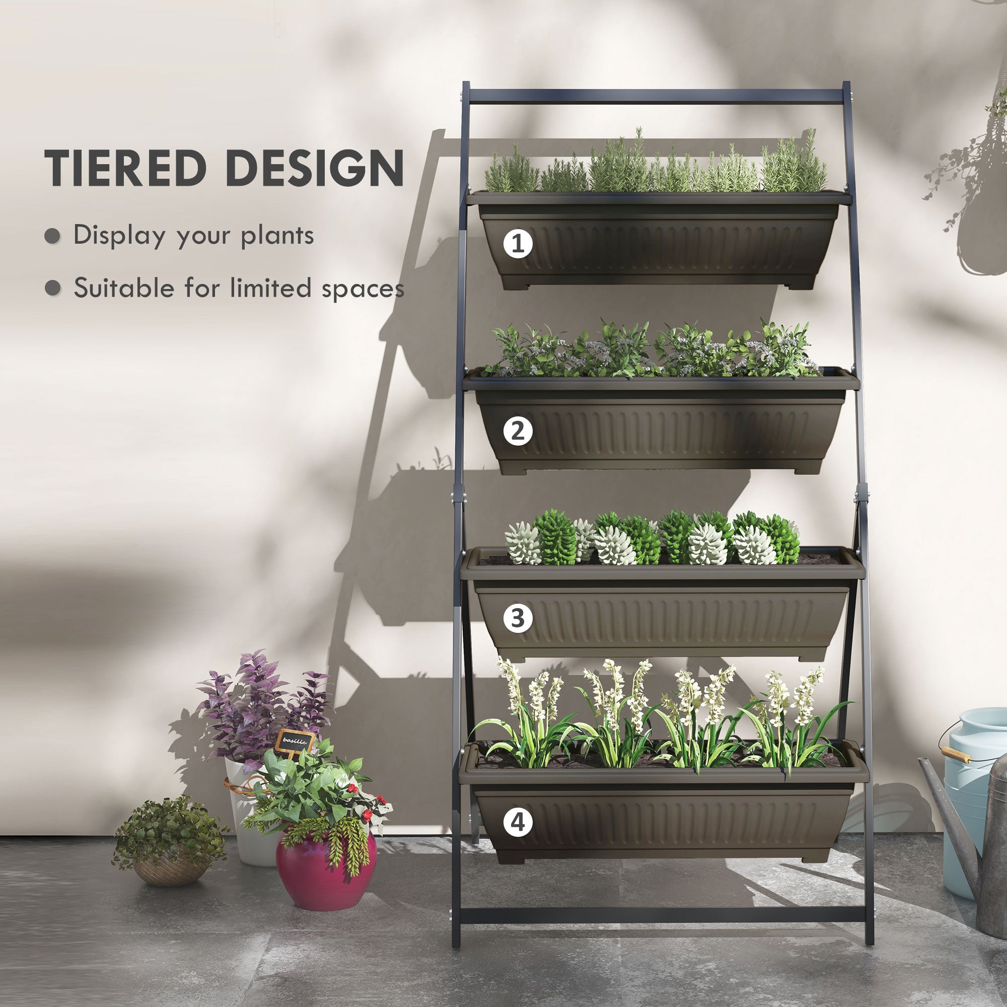 4-Tier Vertical Raised Garden Planter with 4 Boxes, Outdoor Plant Stand Grow Container for Vegetable Flowers, Brown
