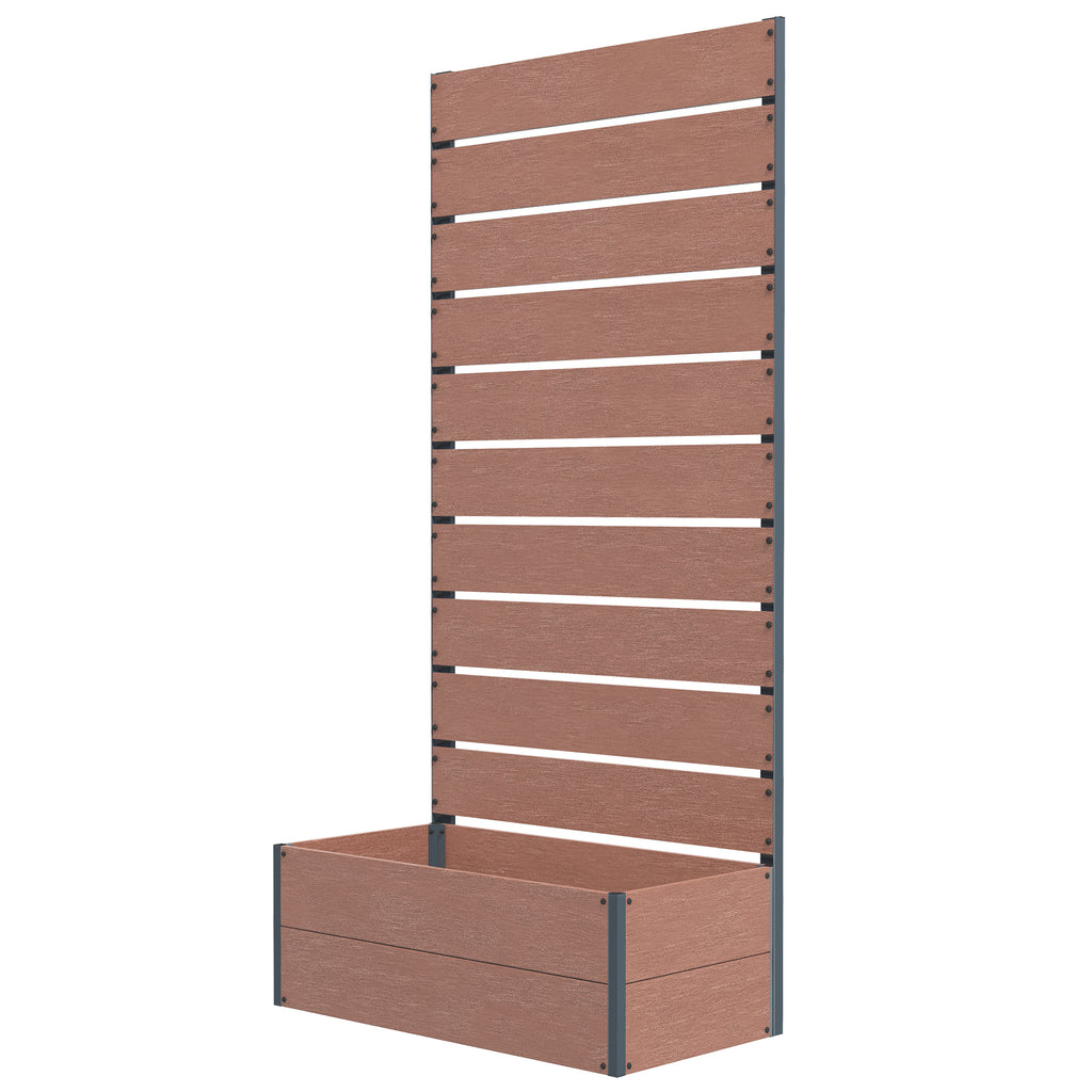Raised Garden Bed with Trellis, Freestanding Elevated Planter Box for Climbing Vines, 28" x 15" x 59", Light Brown