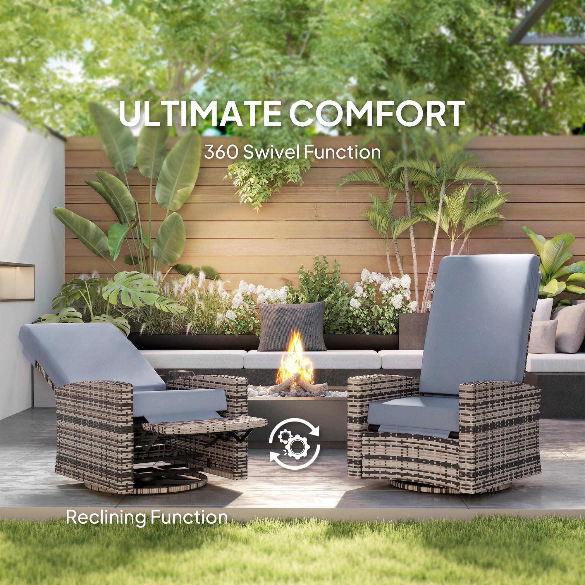 Outdoor Rattan Wicker Lounge Chair with Footrest & Soft Cushion for Patio, Garden, Backyard, Grey