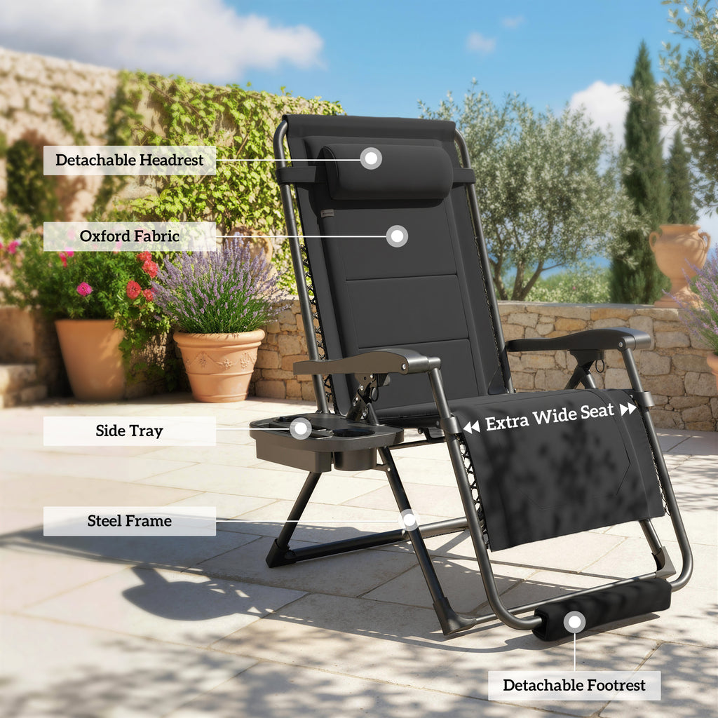 Zero Gravity Chair, Reclining Outdoor Lounger Chair with Cup Holder, 400 LBS Capacity, Black