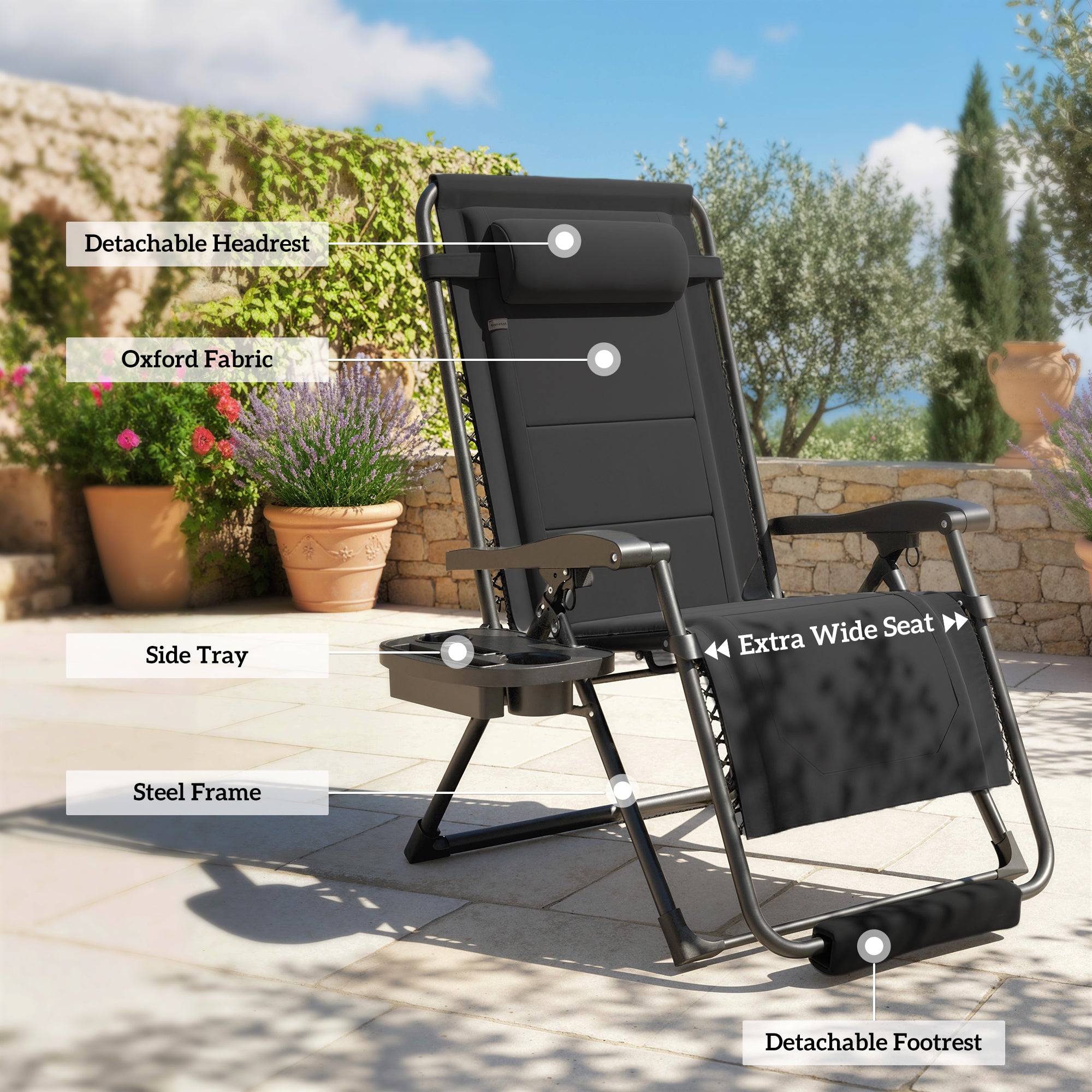 Zero Gravity Chair, Reclining Outdoor Lounger Chair with Cup Holder, 400 LBS Capacity, Black