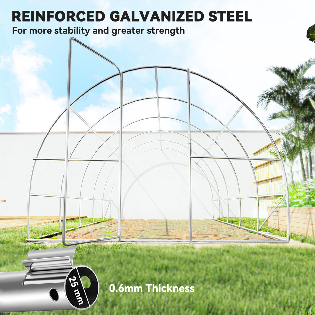 20x10x6.6ft Heavy Duty Outdoor Walk-in Tunnel Greenhouse Portable Garden Planting Warm House with PE Cover Green
