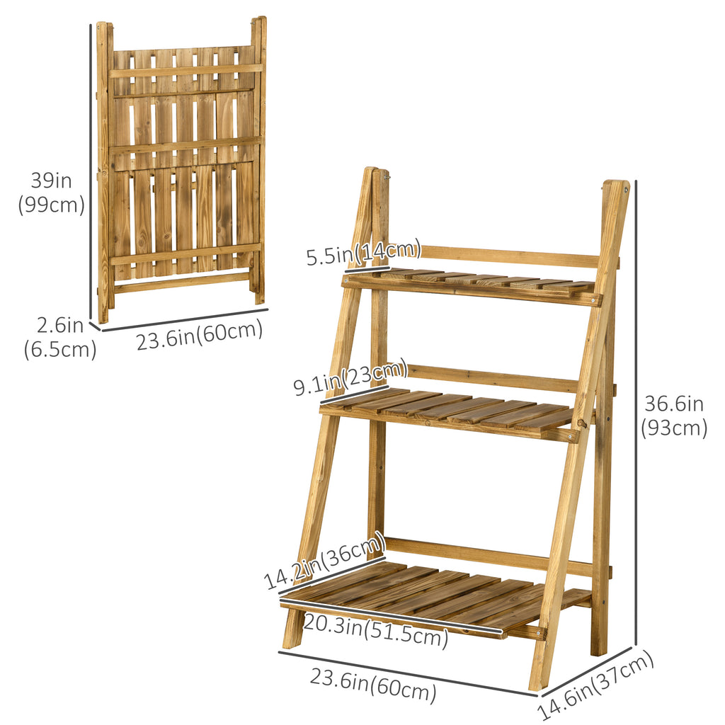 Outdoor Plant Stand, Foldable Flower Stand 3-Tier Wooden Plant Shelf for Garden Indoor Outdoor, 24" x 14" x 37"