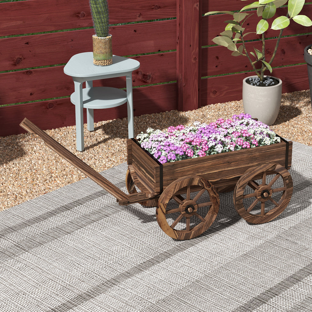 Raised Garden Bed, Wooden Wagon Planter Boxes with Drainage Holes, for Vegetables Flowers Herbs, Carbonized
