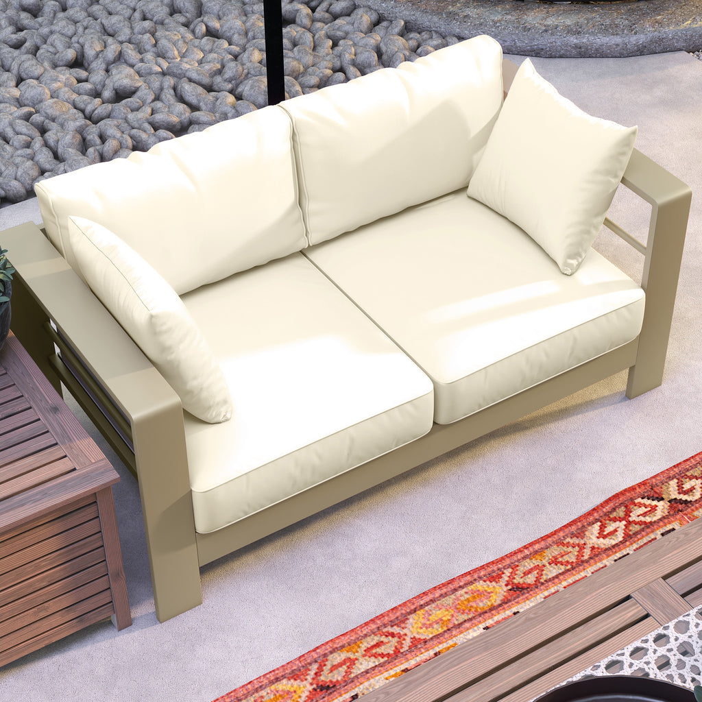 Patio Loveseat, Outdoor Seating for 2, Garden Sofa with Cushions, Wide Armrests, 54.3"x27.6"x24.6", Cream White