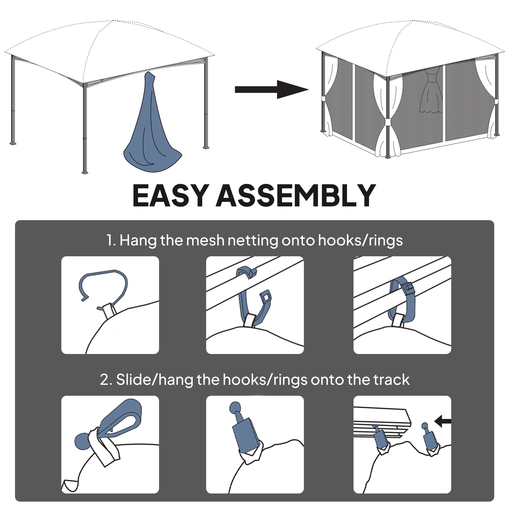 Replacement Mosquito Netting for Gazebo 10' x 12' Black Screen Walls for Canopy with Zippers, Cream White