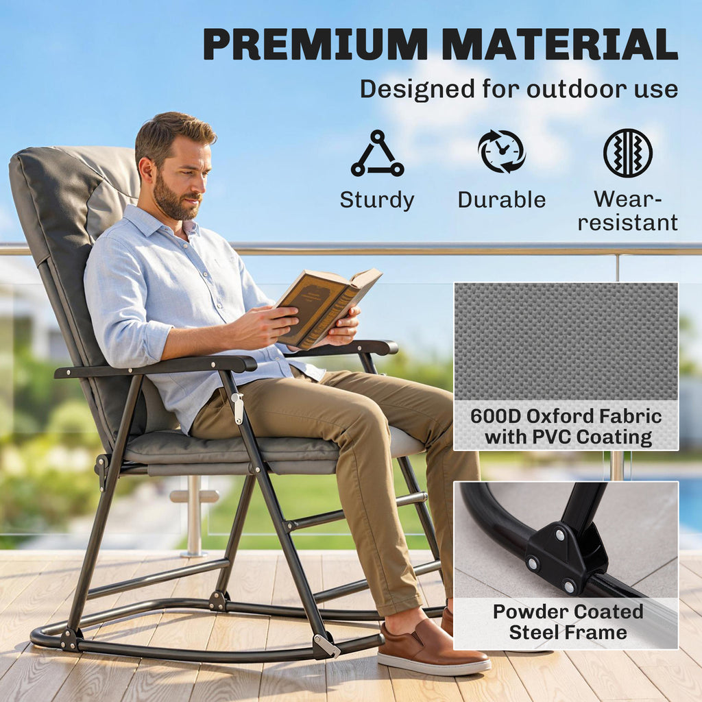 Folding Rocking Chair Set of 2 Padded Rockers with Armrest, Light Grey