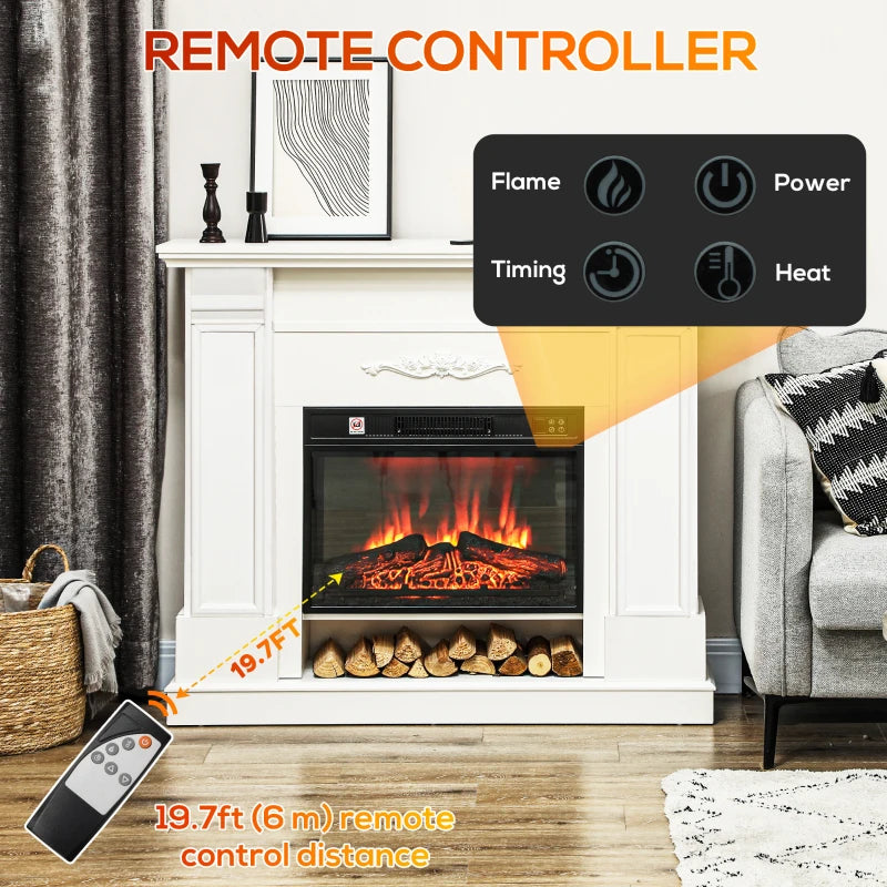 46-inch electric fireplace mantel with 1400W heater and realistic flame effect