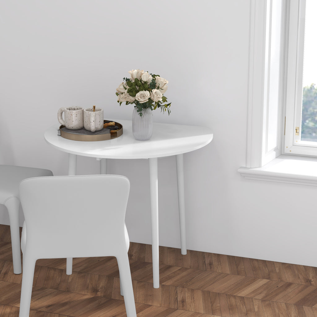 Folding Dining Table, Round Drop Leaf Kitchen Table for Small Spaces with Wood Legs, Distressed White