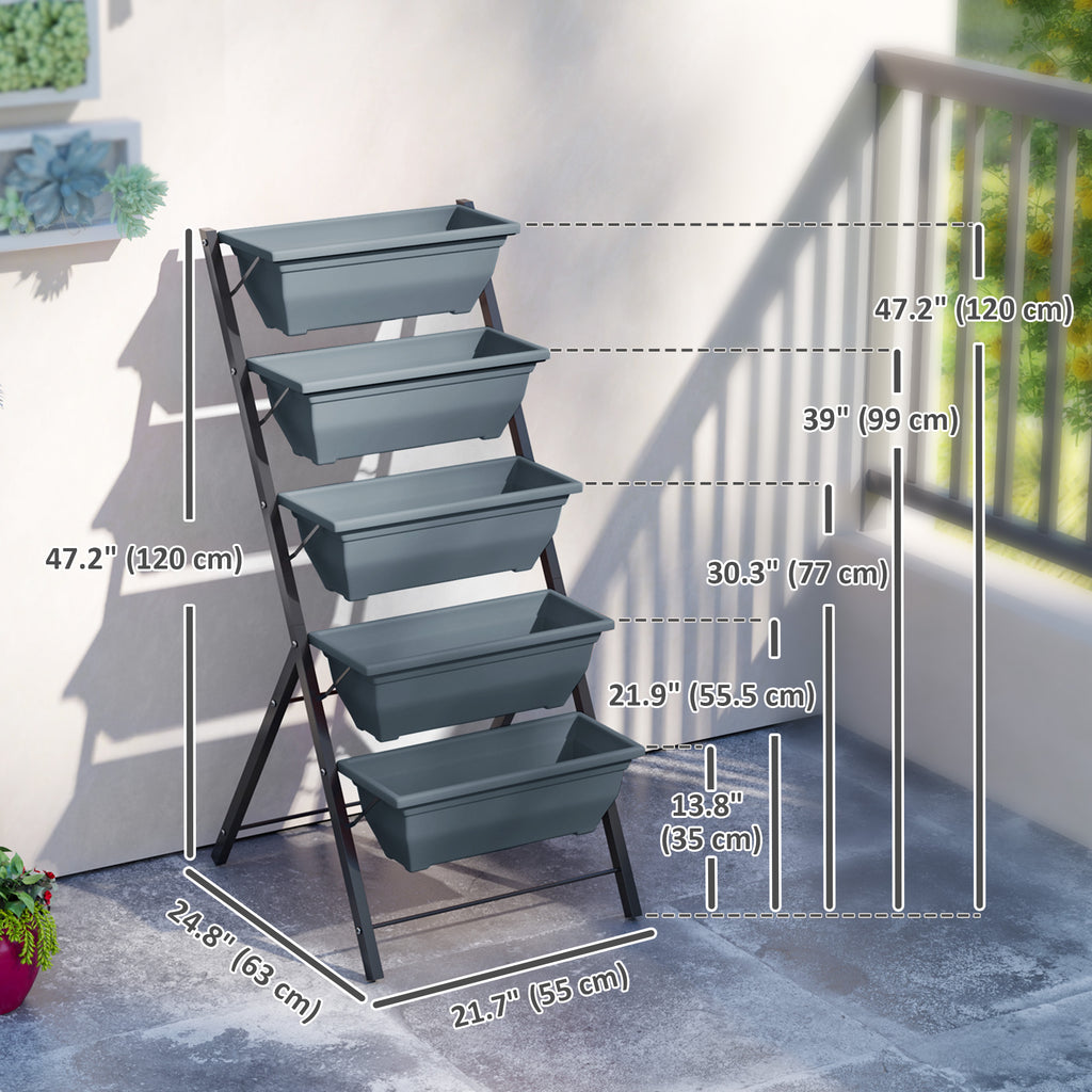 5-Tier Raised Garden Bed Plant Stand Flower Pots with Leaking Holes Grey