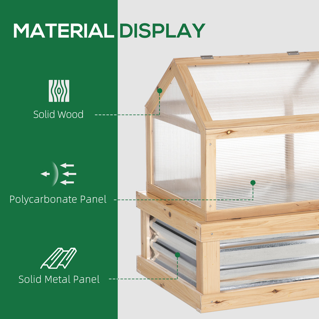 Raised Garden Flower Bed Kit with Greenhouse, Wooden Cold Frame Planter with Open Roofs, 48" x 24" x 32", Natural