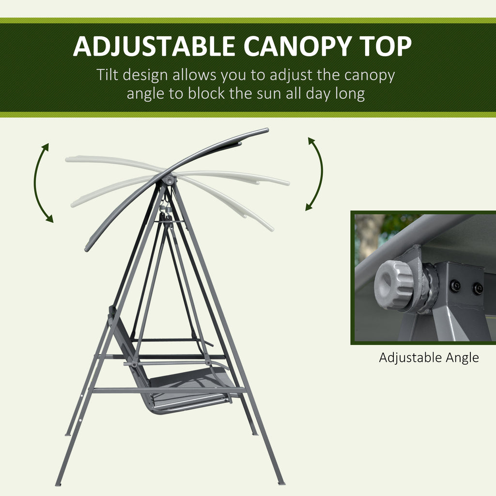 2-Seat Outdoor Porch Swing Patio Swing with Adjustable Canopy, Removable Seat and and Steel Frame for Garden, Poolside