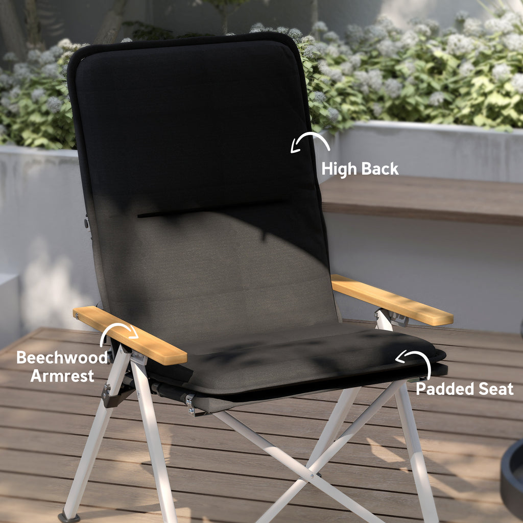 Camping Chairs 2 Pack, Portable Folding Camp Chair with Padded Seat and Bag, Outdoor High Back Recliner, Black