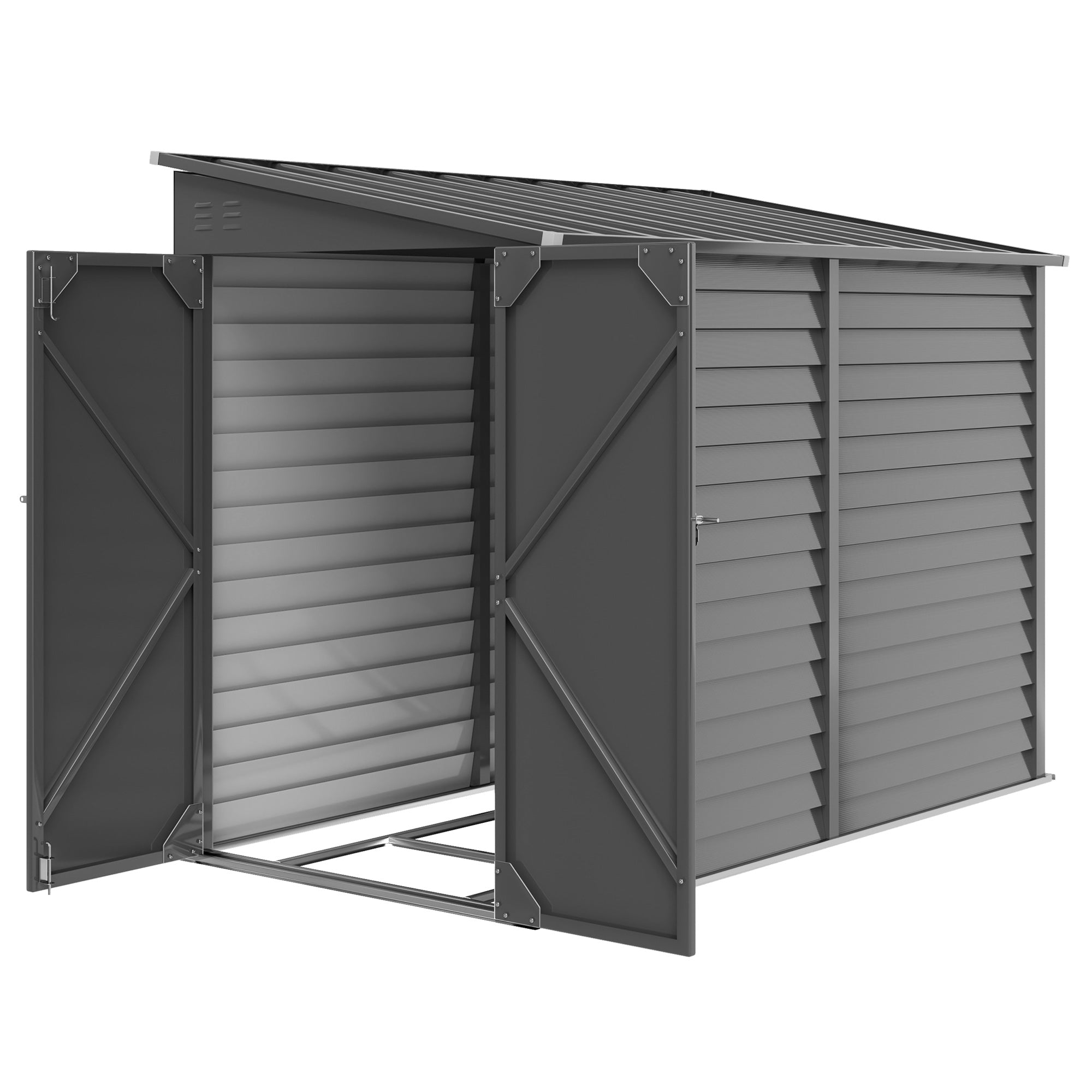 4.6' x 9' Steel Outdoor Storage Shed, Lean to Shed, Metal Tool House with Foundation Kit, Lockable Doors, Gloves and 2 Air Vents for Backyard, Patio, Lawn, Dark Grey