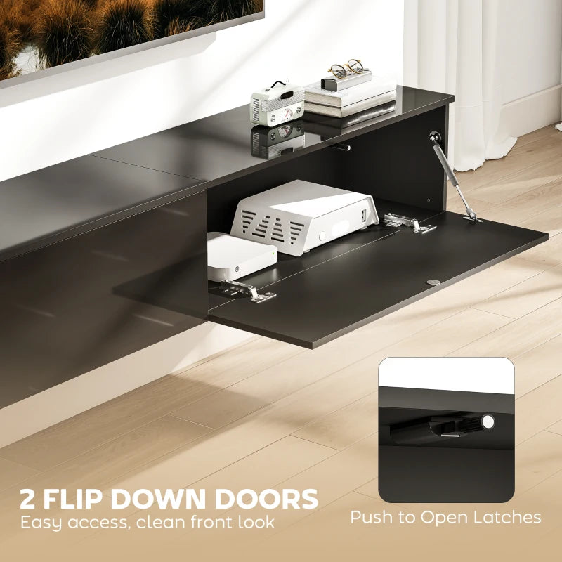 70.9 Inch Wall Mounted TV Cabinet, High Gloss Black Storage Console