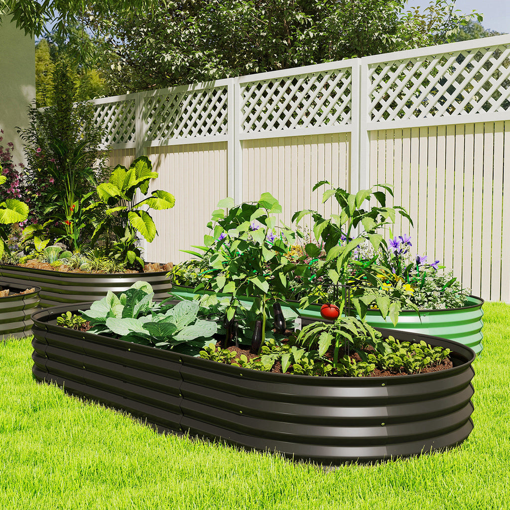 7' x 3' x 1' Large Outdoor Planter Box, Galvanized Raised Garden Bed with Metal Plant Stake, Black