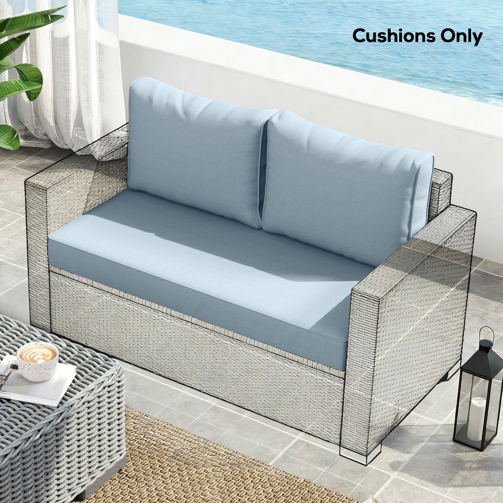 Outdoor Seat Cushions with Backrest, Loveseat Double Sofa Outdoor Furniture Cushions, Light Blue