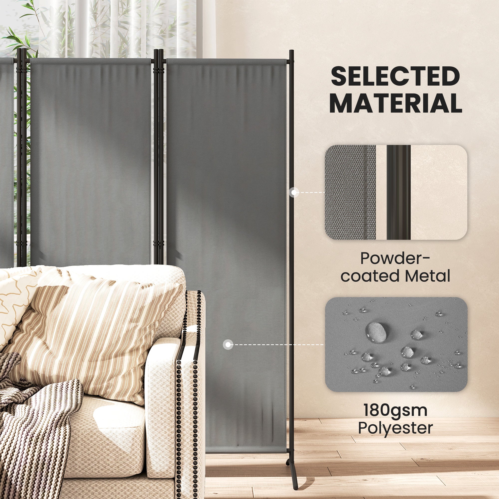 Folding Room Divider, Privacy Screen for Home Office Bedroom, 5.6FT Tall, Dark Grey