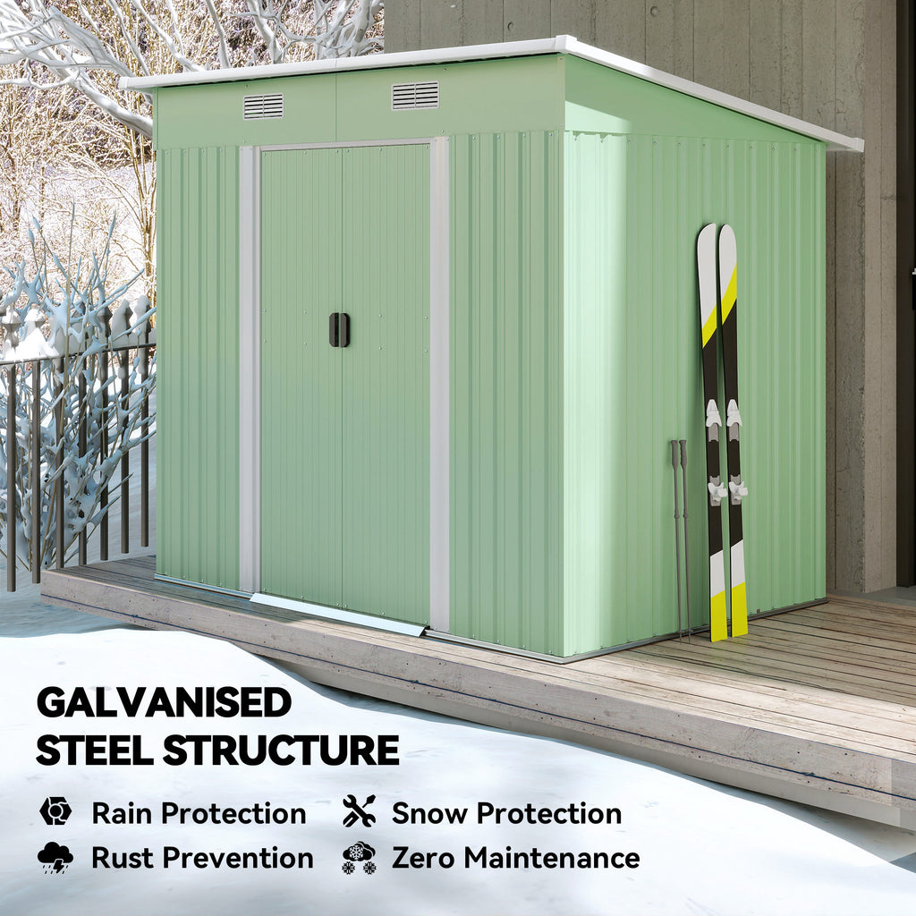 7'x 4' Metal Patio Storage Shed Garden Lockable Shed Tool Utility Storage Unit, Light Green