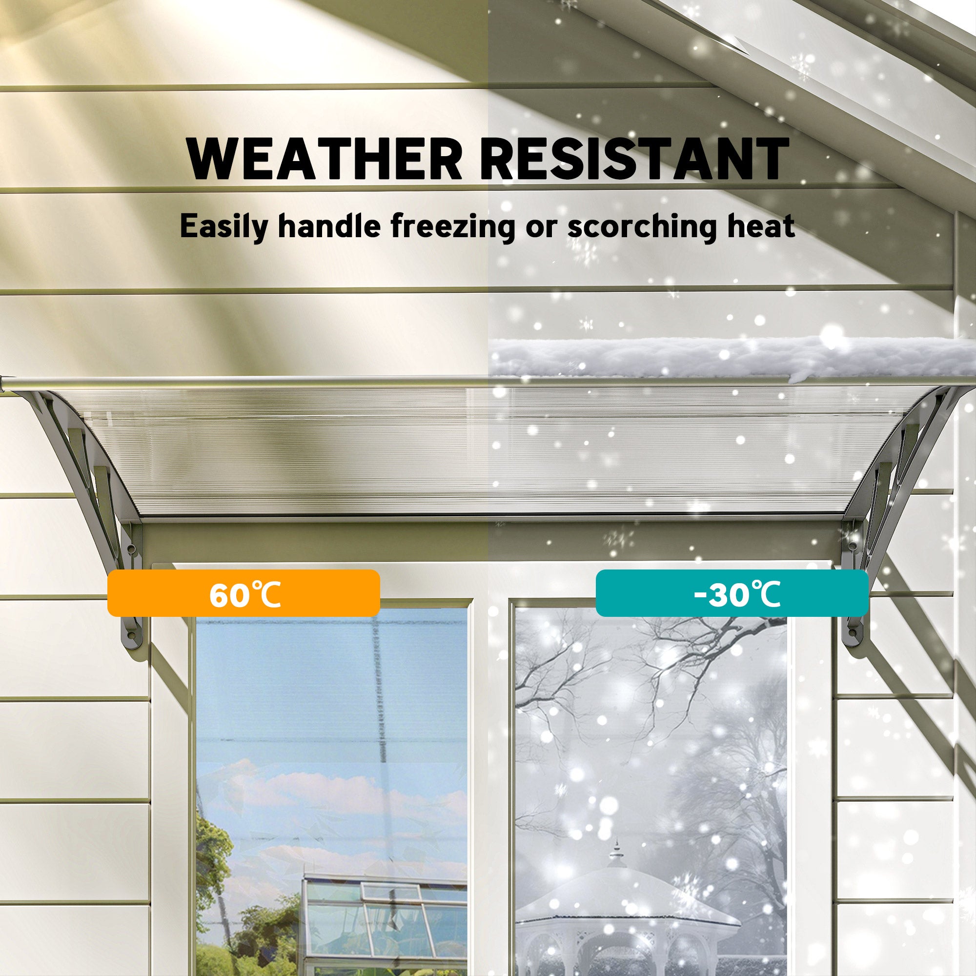 Window Awning Door Canopy, Polycarbonate Front Door Outdoor Patio Cover, Sun Shelter, Hollow Sheet, 43.3" x 23.6", Clear