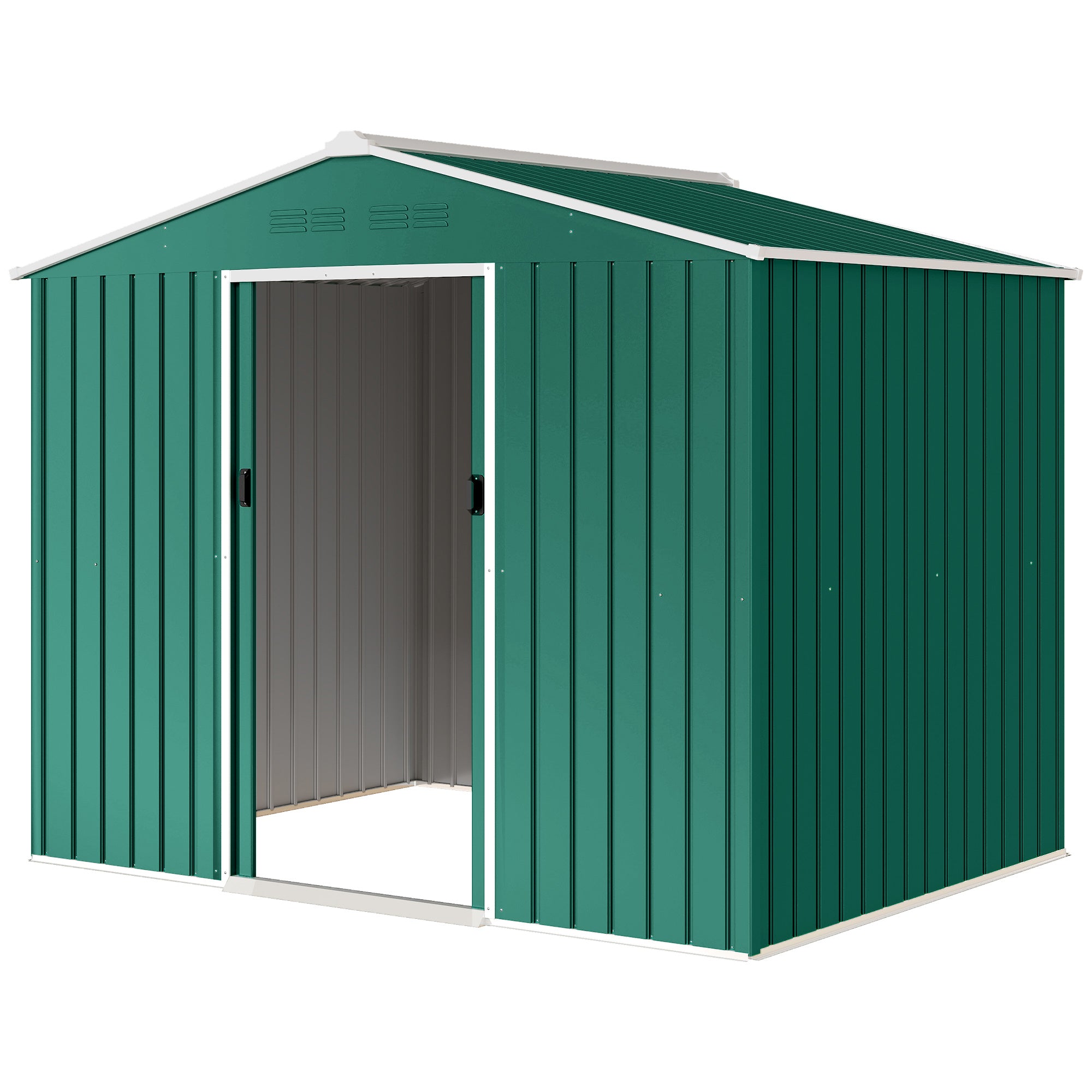 8' x 6' Outdoor Storage Shed, Metal Garden Tool Storage House with Lockable Sliding Doors and Vents, Green