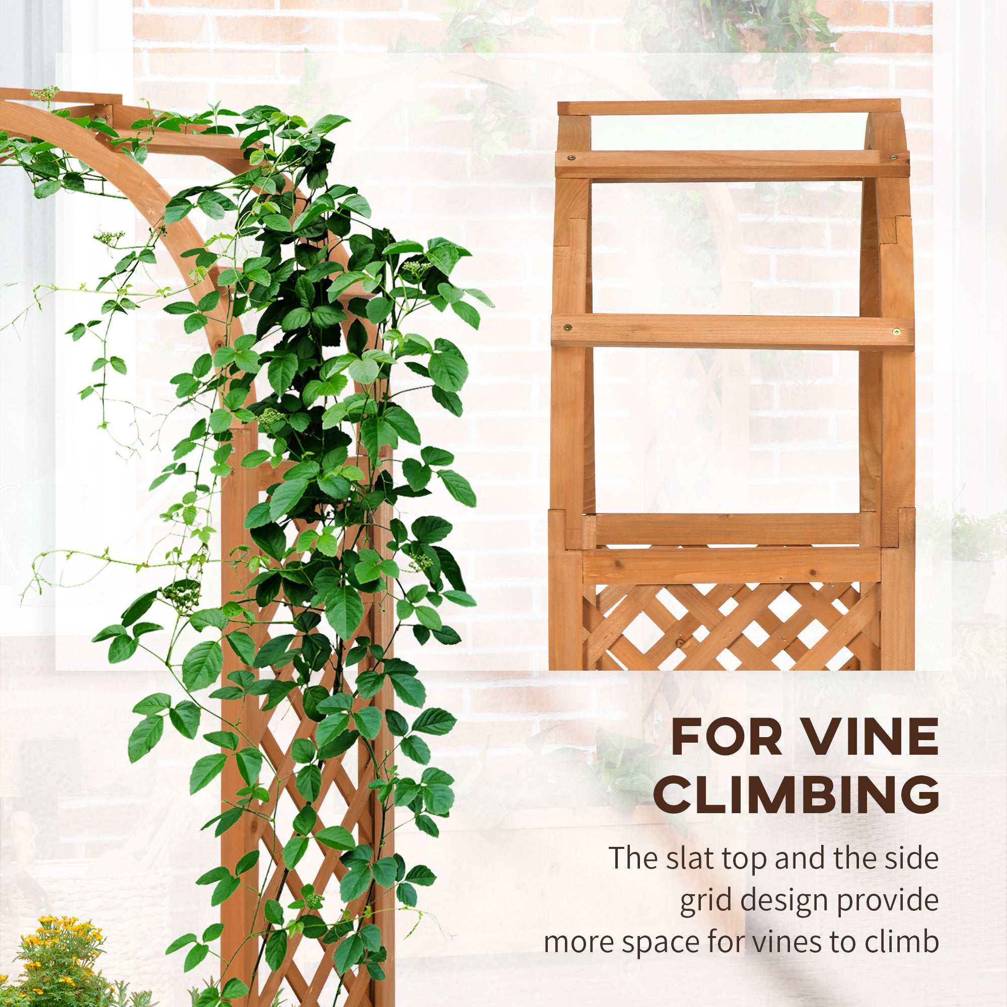 Raised Garden Bed with Arch Trellis, Freestanding Outdoor Planter Box for Vine Climbing Plant Flower Herb, Brown