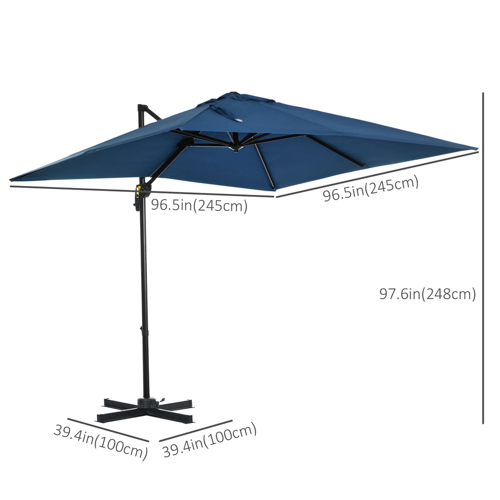 8' x 8' Square Patio Hanging Offset Umbrella with 360Â° Rotation, Aluminum Outdoor Cantilever Parasol with Crank & Tilt, Sun Canopy Shelter with Cross Base, Dark Blue