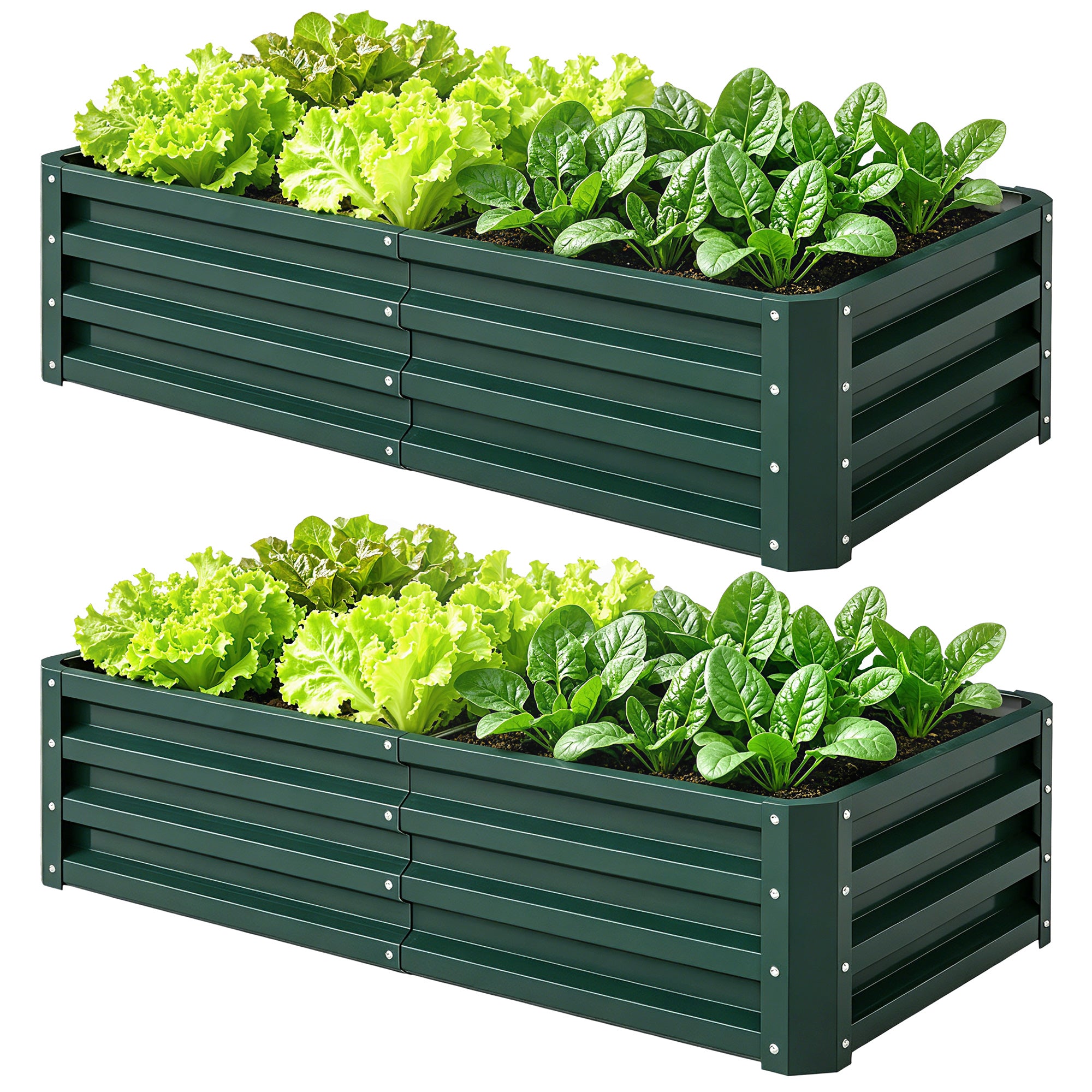 4' x 2' x 1' Raised Garden Bed, Set of 2 Galvanized Planter Box for Vegetables, Flowers, Herbs, Green