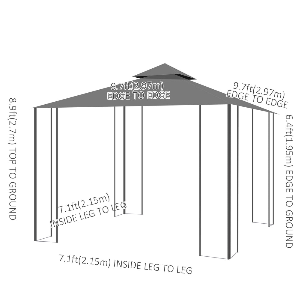 10'x10' Garden Gazebo Patio Canopy Portable Party Event Backyard w/ Mosquito Netting Grey