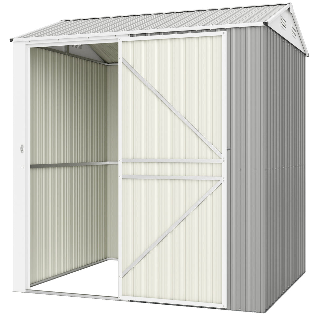 7' x 6' Tall Outdoor Storage Shed, Waterproof Metal Garden Shed with Gloves, Lockable Door, Silver Grey