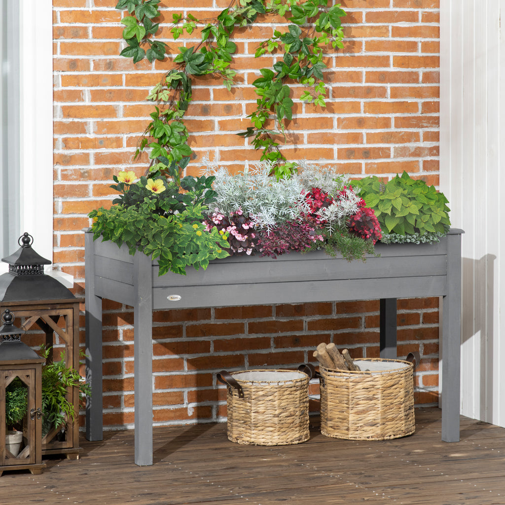 48" x 22" x 30" Wooden Patio Raised Garden Bed Planter, Elevated Planter Box with Legs, Outdoor Flower Stand with Inner Bag, Dark Grey