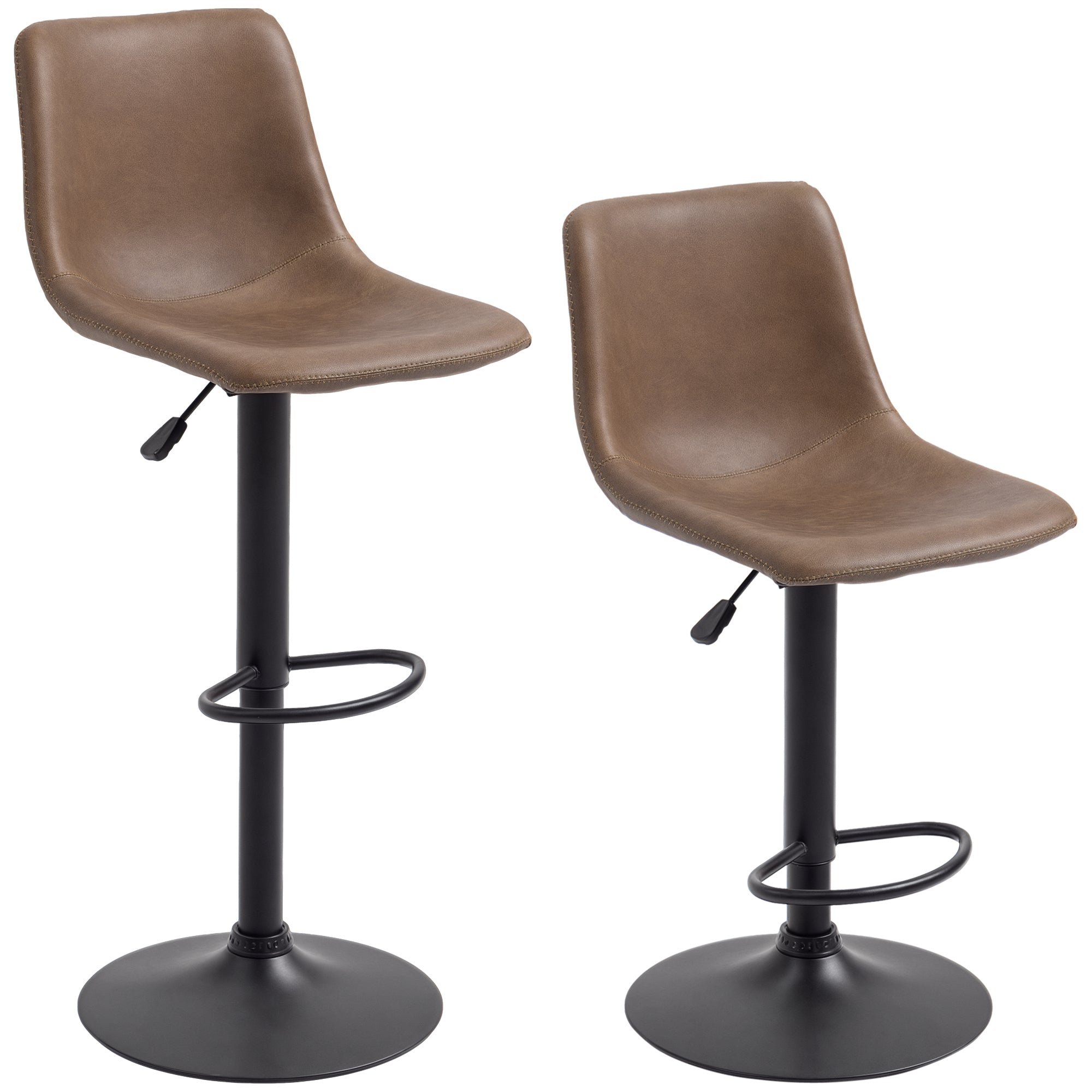 Adjustable Counter Height Bar Stools Set of 2, 360Â° Swivel Kitchen Counter Stools Dining Chairs with Backs, Vintage Leather, Brown