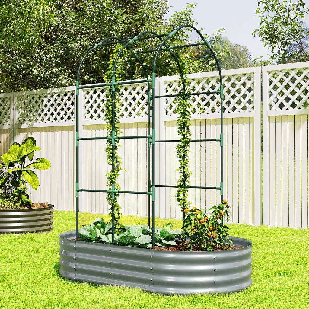 Galvanised Raised Garden Bed with Arched Trellis, 5 x 3 x 6ft Metal Outdoor Planter Box with Open Bottom, Silver