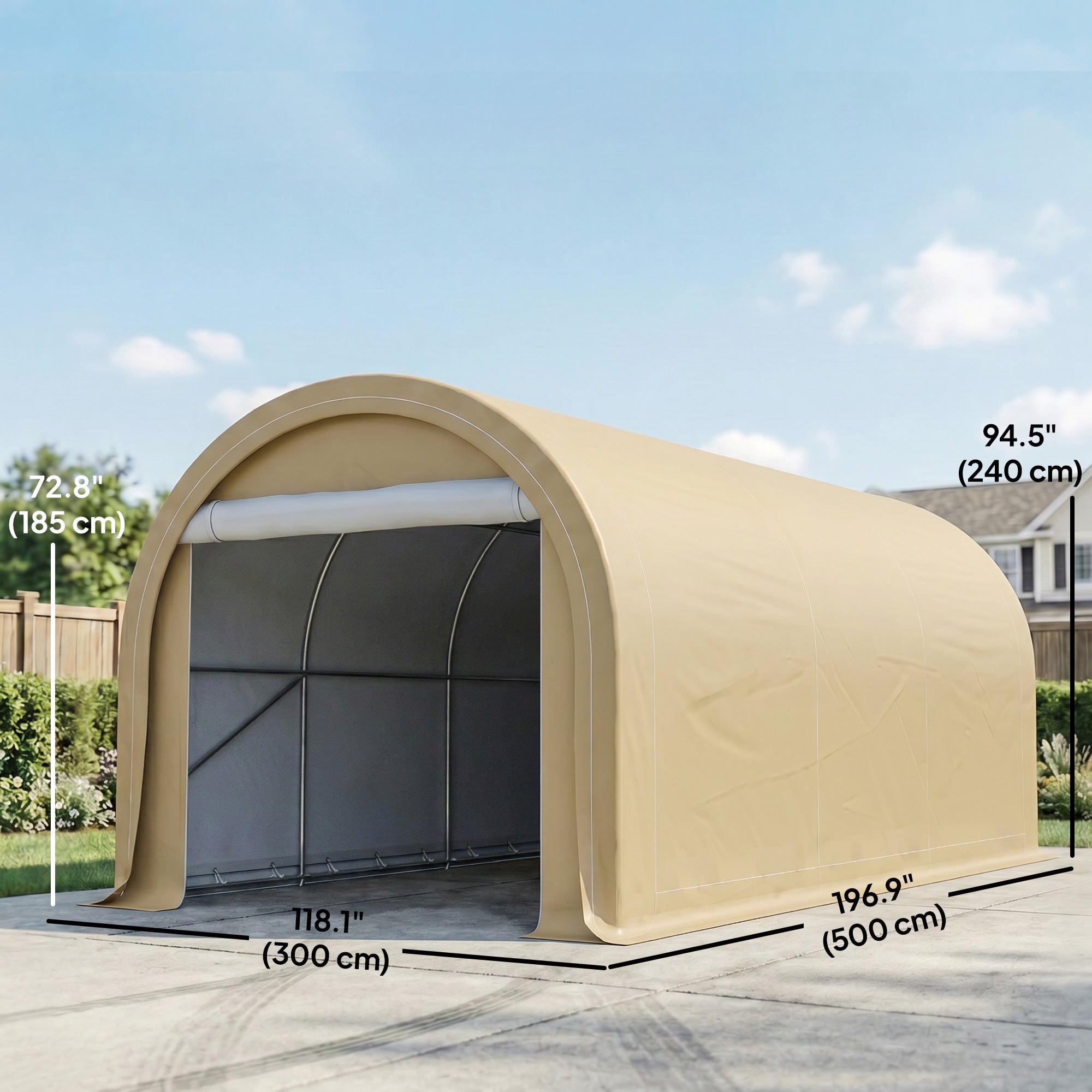 10' x 16' Heavy Duty Portable Carport Tent with Zippered Door, PE Cover for Car, Boat, Motorcycle, Bike, Beige