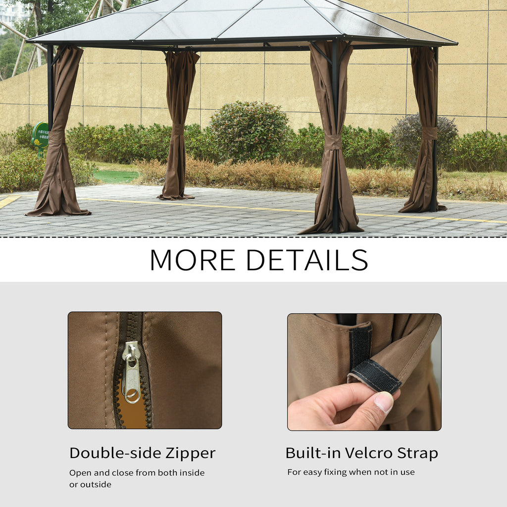 Gazebo Curtains, 10' x 12' Universal Replacement Privacy Curtain, 4-Panels Sidewall with Hooks/C-Rings, Brown