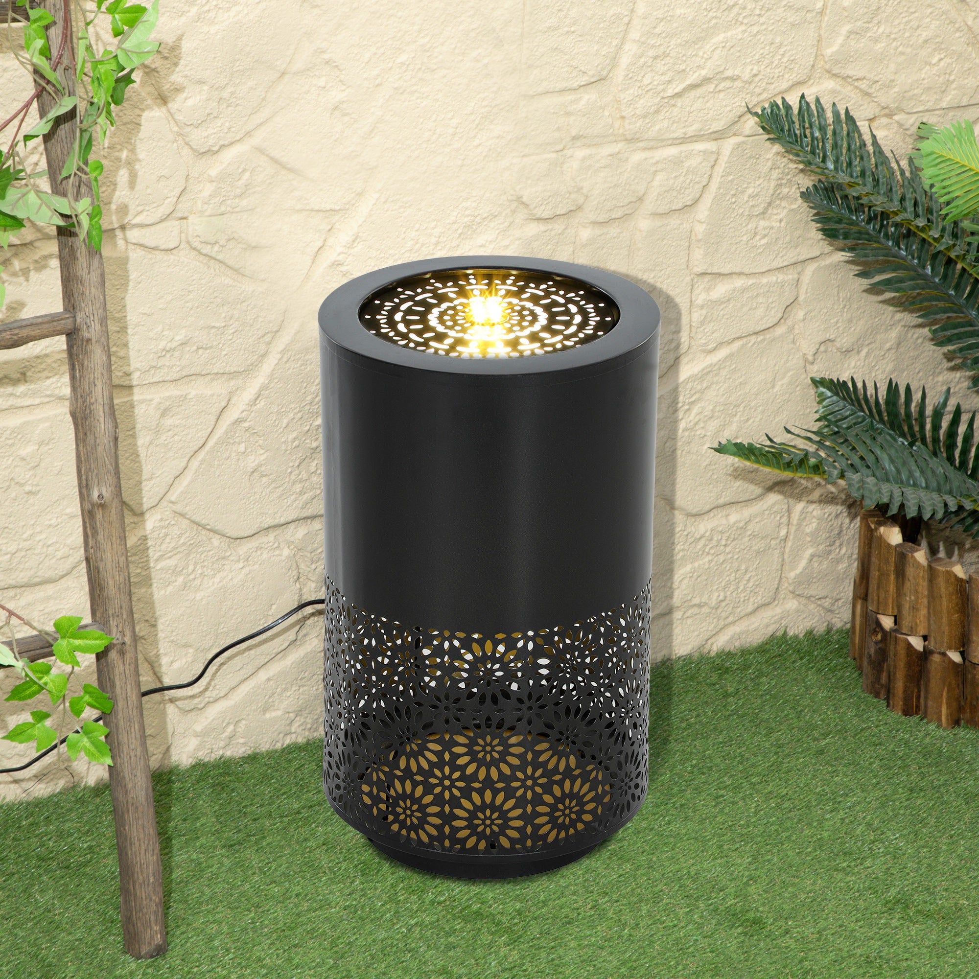 21" Tall Garden Waterfall Fountain with LED Lights, Outdoor Water Fountain Water Feature with Adjustable Flow, Black