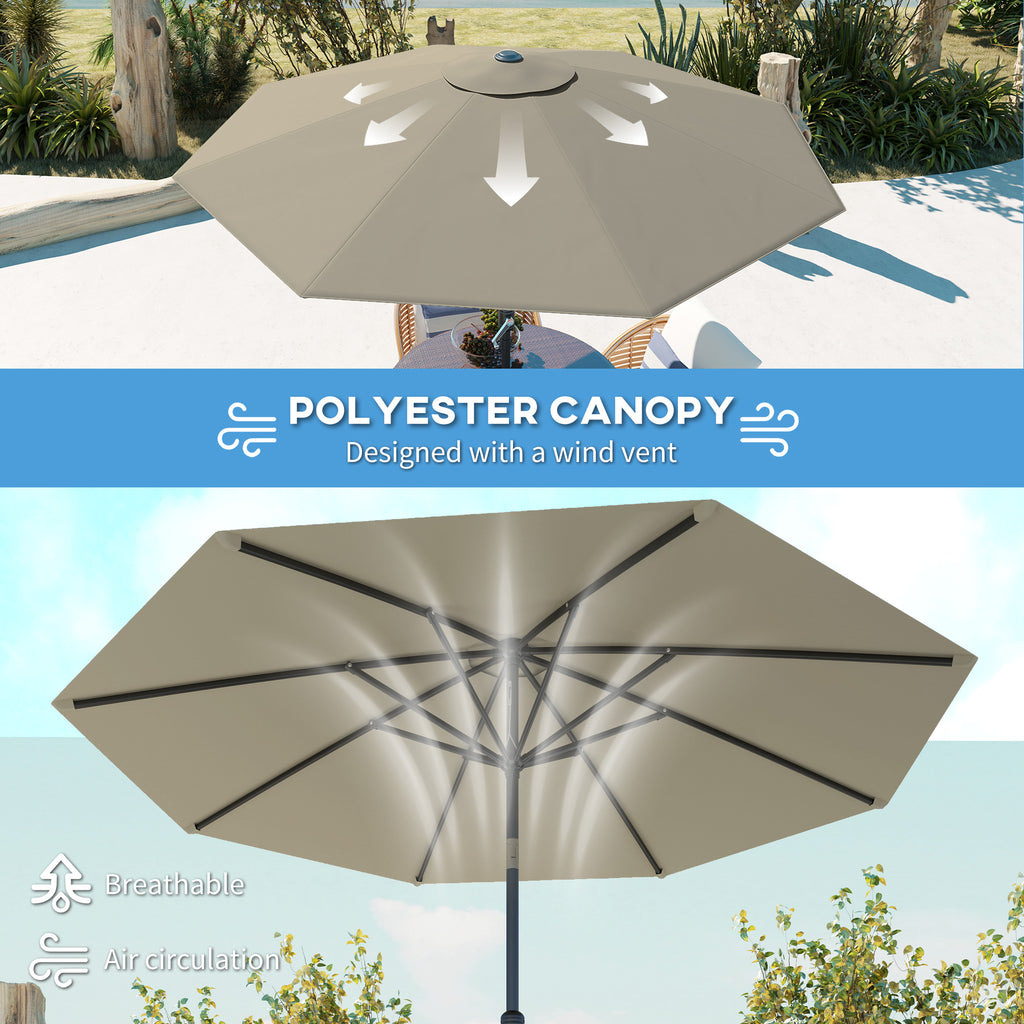 Aluminum Patio Umbrella, Garden Outdoor Parasol, Sun Shelter, 8.5ft, Light Grey