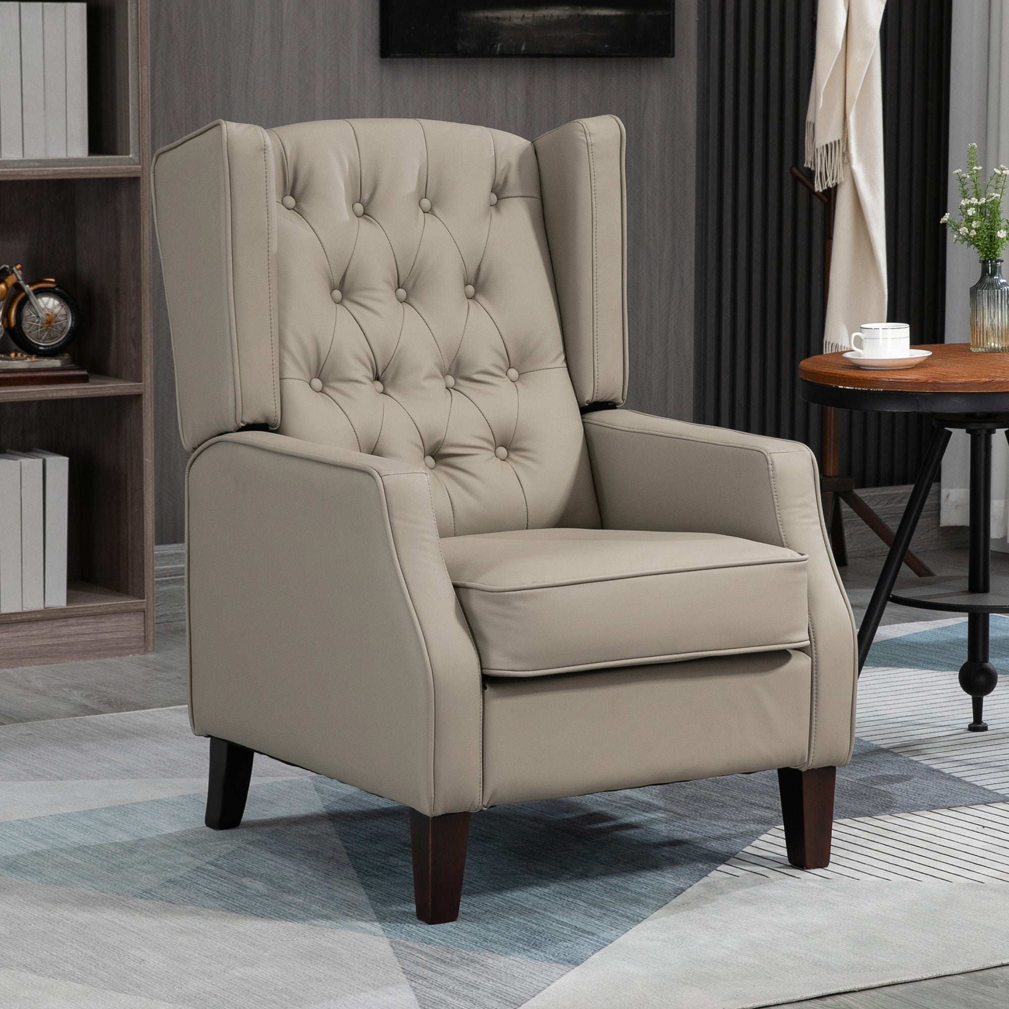 Faux Leather Accent Chair with Thick Padding for Living Room, Bedroom, Home Office, Khaki