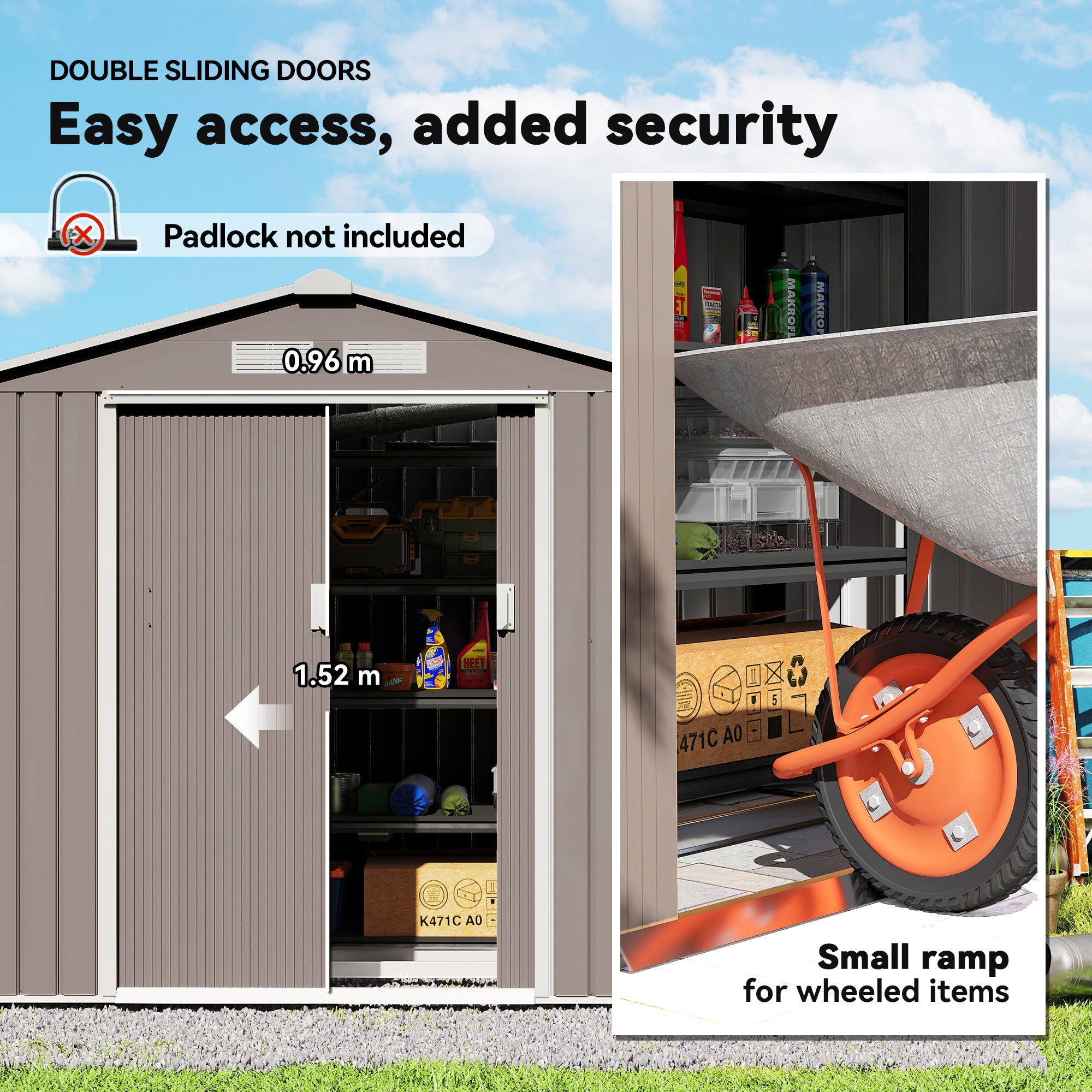 7 x 4 x 6 ft Metal Outdoor Storage Shed, Heavy-Duty Garden Tool House with Foundation Kit and Double Doors, Ideal for Patio and Backyard Storage, Light Brown