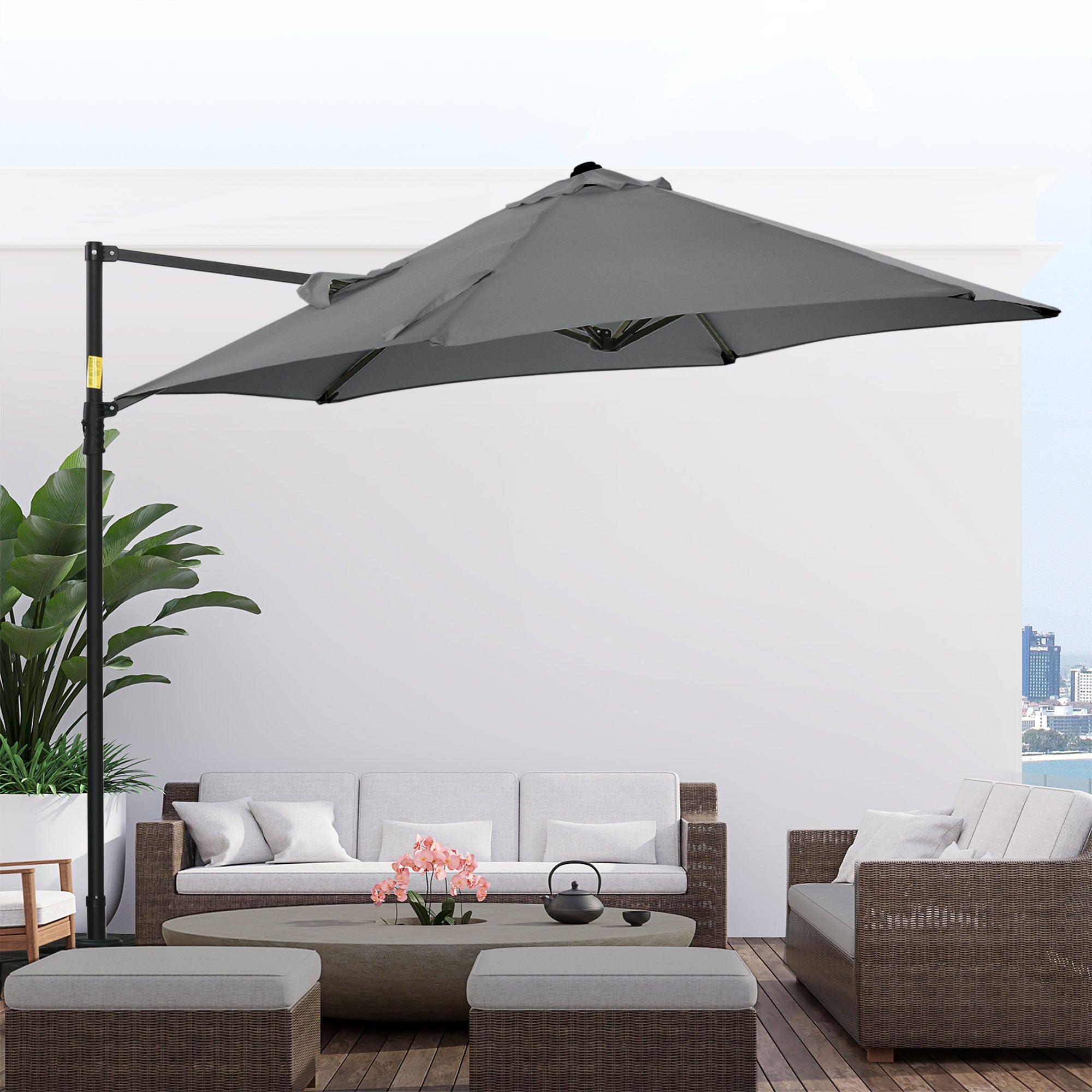 8.5FT Outdoor Cantilever Roma Parasol with 360Â° Rotation and Cross Base, Offset Patio Umbrella for Garden, Dark Grey