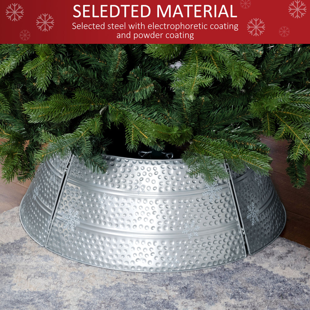 26" Christmas Tree Base Cover, Christmas Tree Collar with Hollow Snowflake Pattern for Holiday, Party, Silver