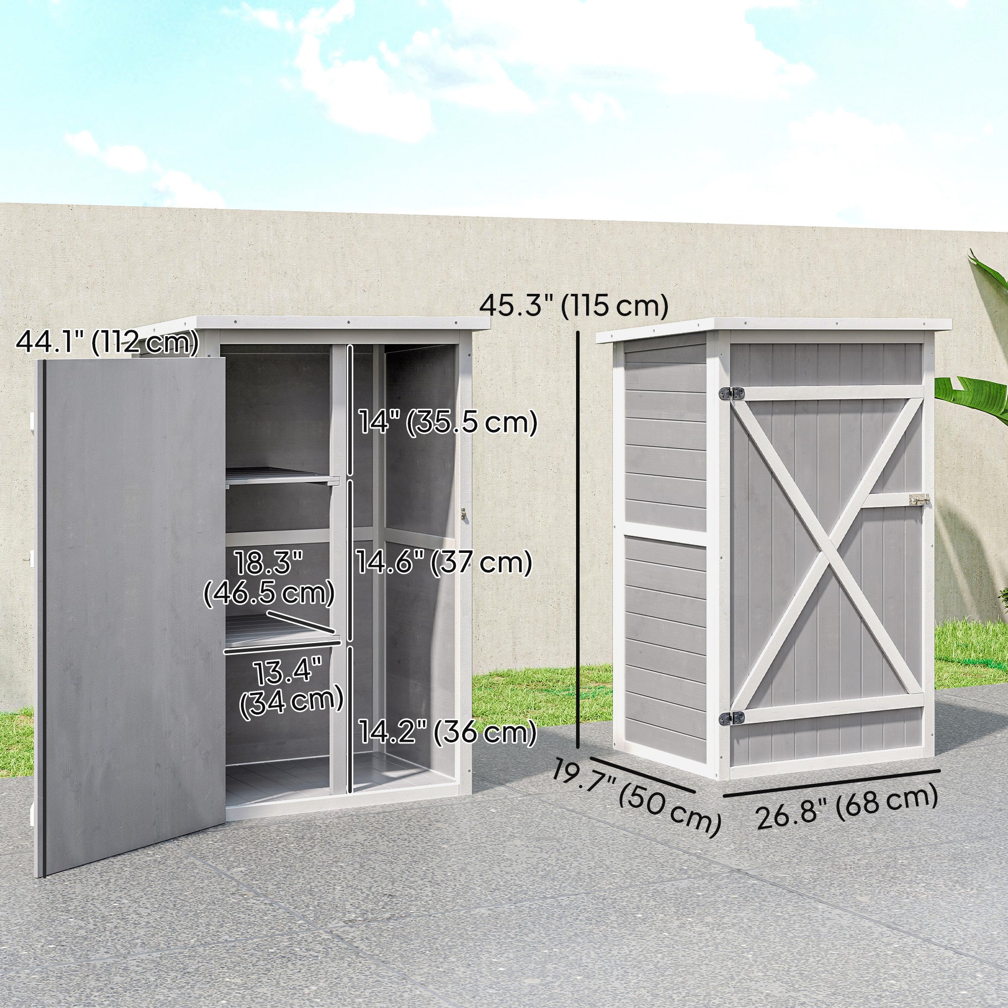 29.9"x21.7"x45.3" Garden Storage Shed with Asphalt Roof, Outdoor Storage Cabinet w/ Shelves, Grey